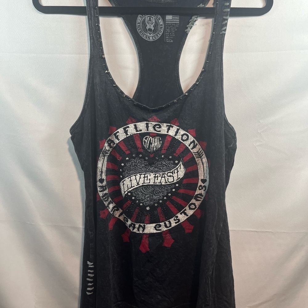 Affliction Black Tank with Red and White 'Live Fast' Graphic